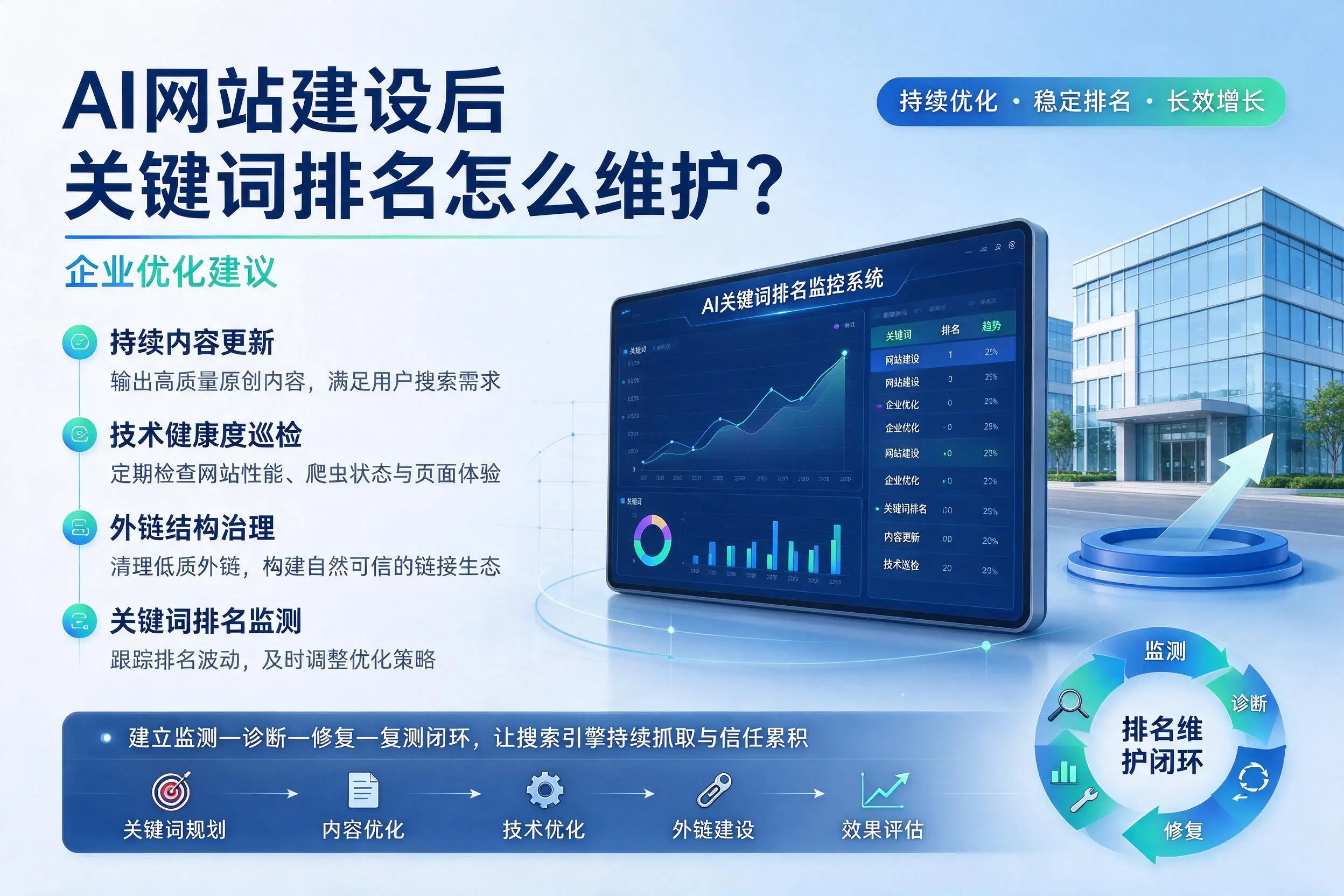 AI网站建设后关键词排名怎么维护？铁岭企业优化建议